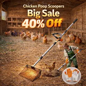 MovMart Stainless Steel Foldable Chicken Litter Scoop - Curved Head, Labor-Saving Pet Cleaning Tool for Dog & Cat Waste Management