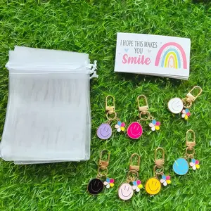 21pcs Smiley Face Keychains, Colorful Cartoon Metal Keychain Accessories, Includes Cards, Suitable for Wallets And Handbags, Durable Metal Construction, Wallet Charms, Mothers Day Present