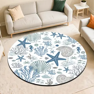 1 Pc Circular Floor Mat With Ocean, Starfish, Coral Theme Pattern, 100 * 100, Suitable For Living Room, Bedroom, And Study, Comfortable, Must-Have For Families And Daily Home Use, Gift For Friends And Family,Christmas Home Decor, Thanksgiving Gifts