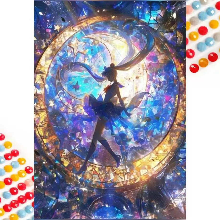 5D DIY Full Drill Round Diamond Painting - Diamond Art Kit Moon Girl Mosaic, Diamond Pattern Design, Canvas - DIY Decorative Painting, Home Wall Decor, Suitable for Halloween and Christmas, Birthday and Anniversary Gifts