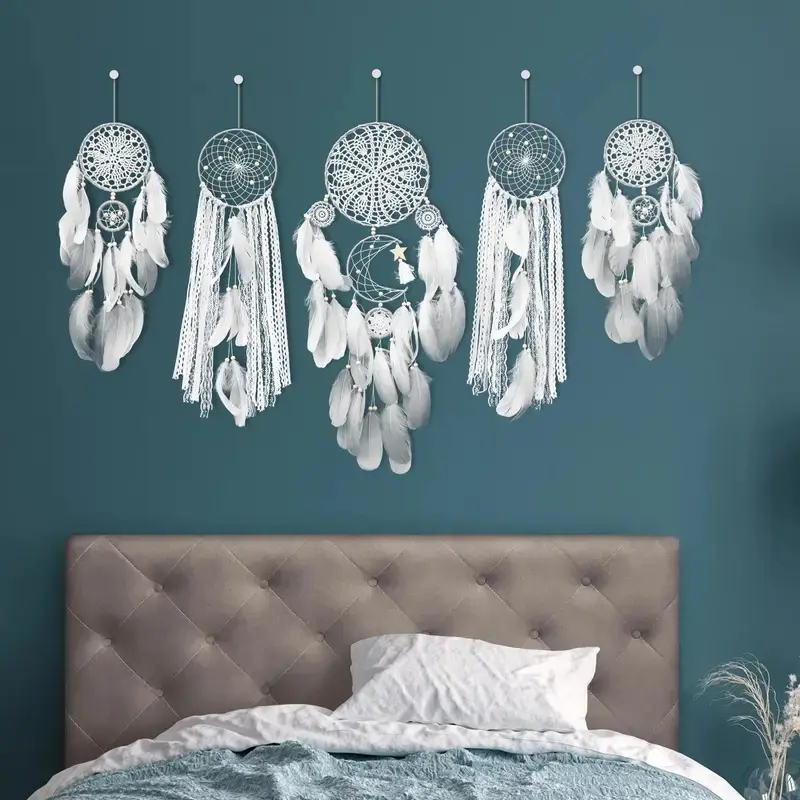 5pcs Large Wood Dreamcatcher Home Hangings with Net Design, for Holiday Decoration, Bohemian Style Home Decor