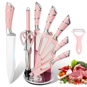 9pcs Kitchen Knives Set, Professional Chef, Bread, Cleaver, Paring, Utility Knife And Scissors Sharpener Peeler High Carbon Stainless Steel Ultra Sharp Non-stick Multifunctional