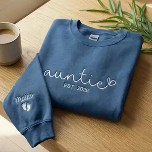 Embroidered Auntie Sweatshirt with Kids Name, Custom Aunt EST Crewneck, Favorite Aunt Shirt, Cool Aunts Club, Gift for Aunts, Gift for Mother Day Birthday