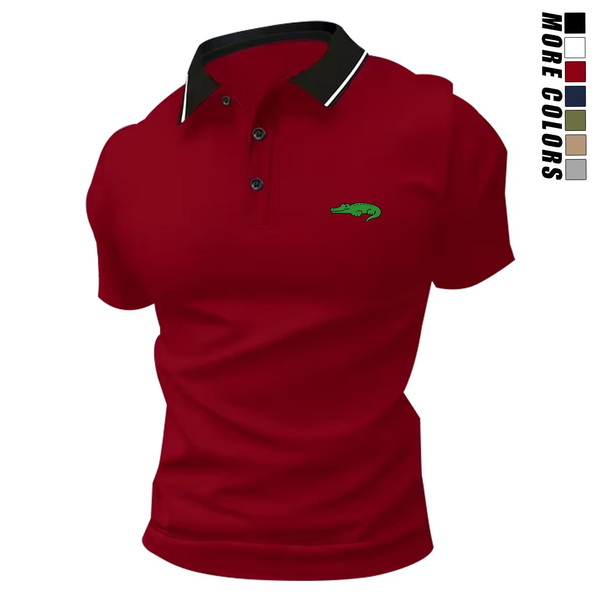 Men’s stylish polo shirt set featuring a small green crocodile print (2 pieces). Fashionable business-casual polo shirts with turn-down collars—comfortable, breathable short sleeves for summer; ideal as a gift.,back to school,back to school shopping