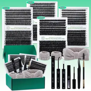 Mixed Length Individual False Eyelashes Kit, 1 Box Natural Look Eyelash Extensions, Self Grafting Curl Eyelashes, Eye Makeup Enhancement False Eyelashes, Cosmetic, Eyelash Extension Glue, Fluffy Eyelash Clusters