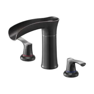 3-Hole Mount Roman Tub Faucet Set, Zinc Alloy 2-Handle Deck-Mounted Waterfall Flow Faucet, Oil-Rubbed Bronze for Adult Bathing, Pet Washing