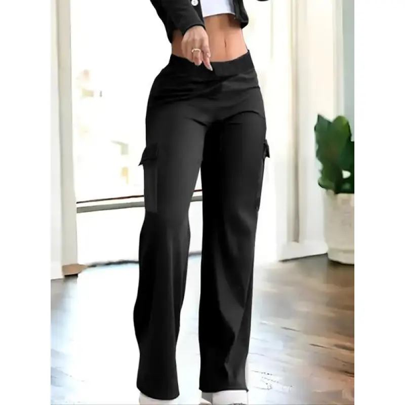 Women's Fitted Cut Polyester Knit Overalls Pants - Practical Flap Pockets, Machine Washable, Casual Daily Wear Bottoms, Practical Pockets
