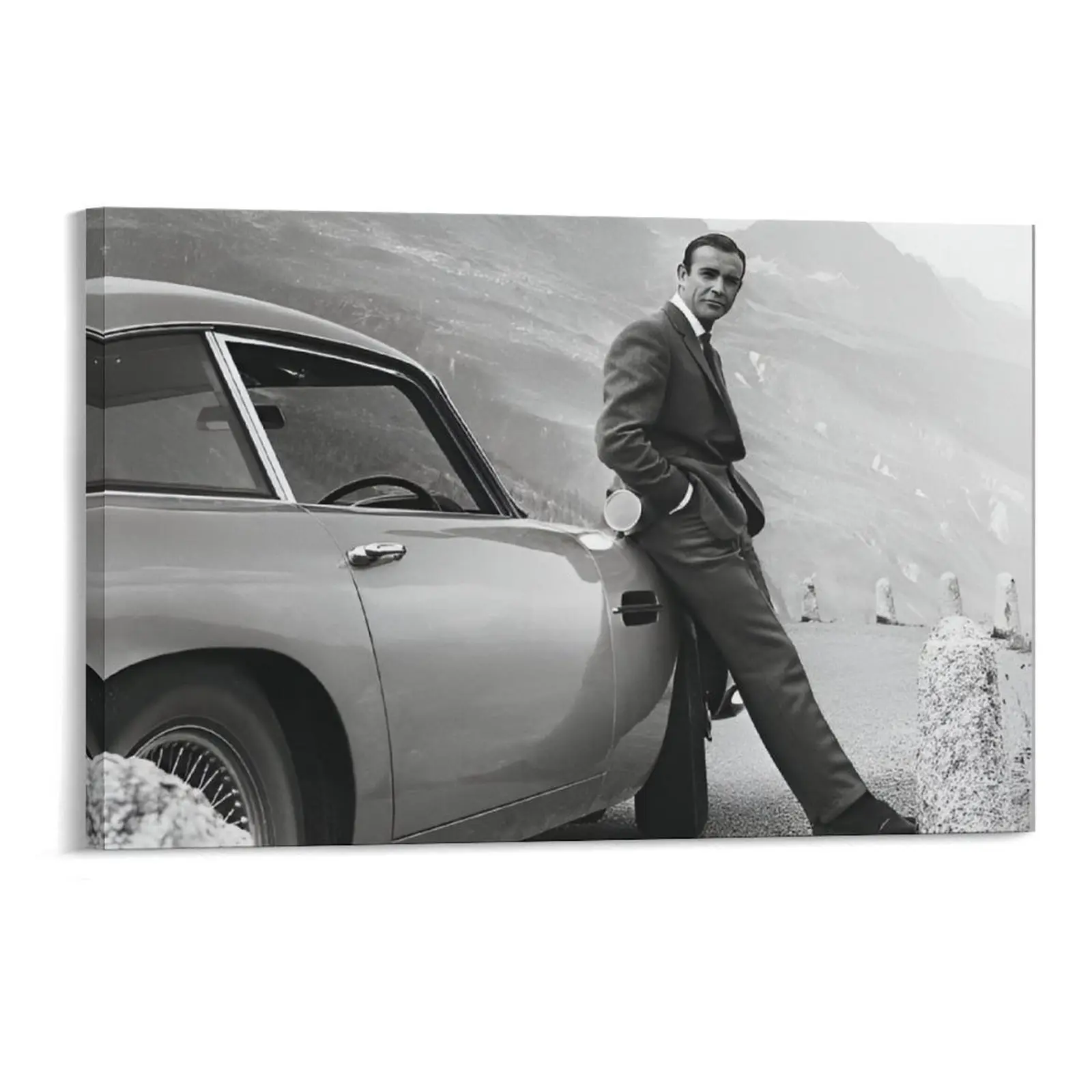 Minimalist James Bond 007 Sean Connery Aston Martin DB5 Bond Iconics Fade-Resistant 1-Piece Decorative Wall Art Print, Multi-Sizes Home Decor Poster for Living Room, Bedroom