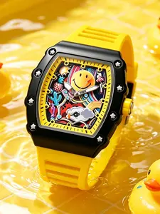 Men's Sports Watch, Hollow Bucket Dial, Waterproof, Silicone Strap, Quartz Movement, Casual Style, All Seasons, High Aesthetic Appeal, Quartz Analog Wristwatch