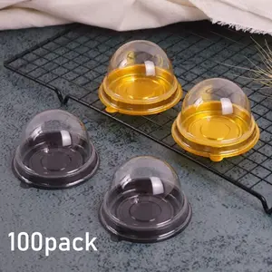 50pcs gold and black Tray Round Plastic Dome Cupcake Boxes - Transparent, Disposable PET Baking Containers with Flip-Top Lids for Cupcakes, Mooncakes, and Pastries - Ideal for Baking and Packaging, Baking Supplies Bakeware Utensils
