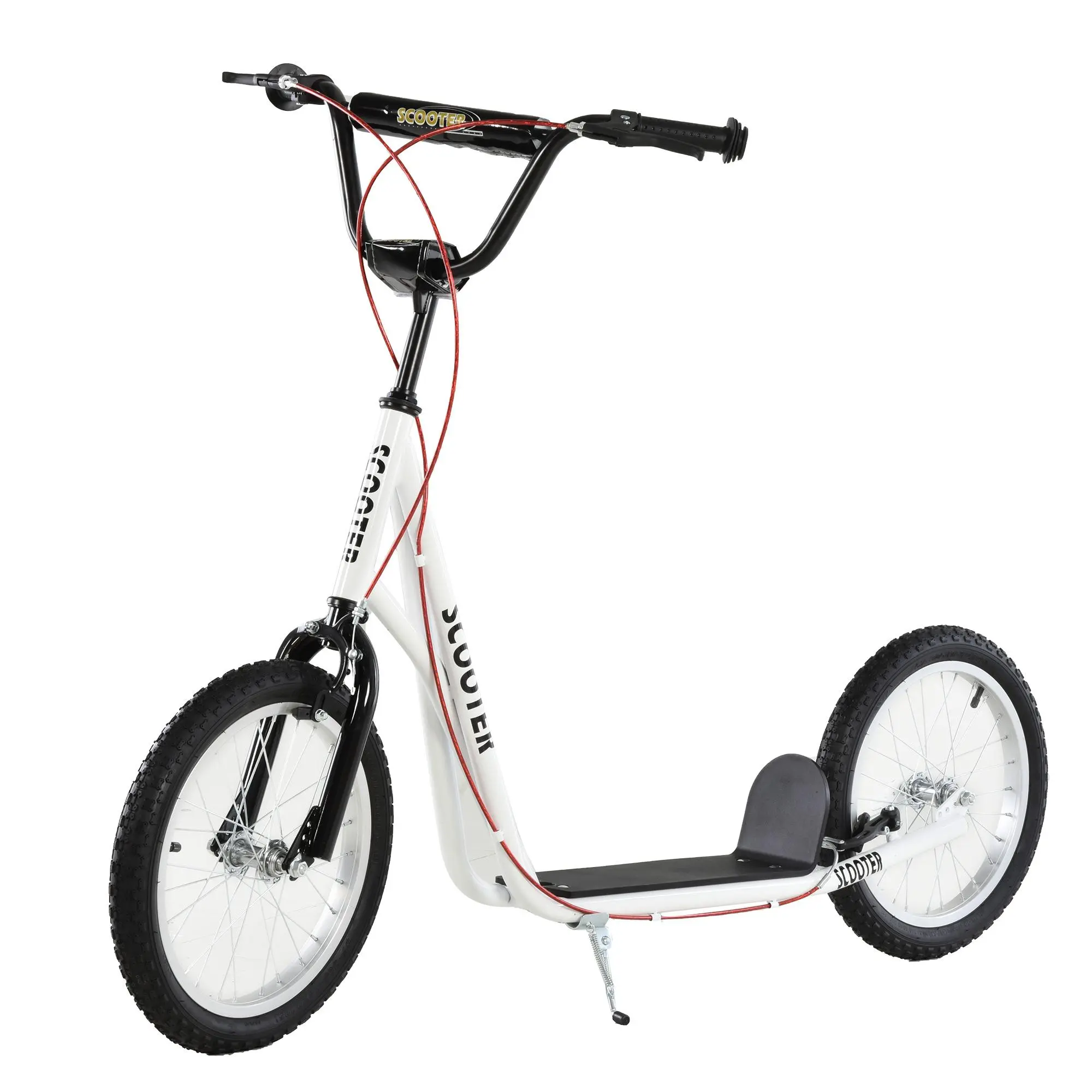 Aosom Youth Scooter Kick Scooter for Kids 5+ with Adjustable Handlebar Front and Rear Dual Brakes Inflatable Wheels, White