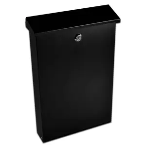 European-Made Compact Letterbox, Pluto, Black, Wall-Mounted Post/Mail Box, Lockable