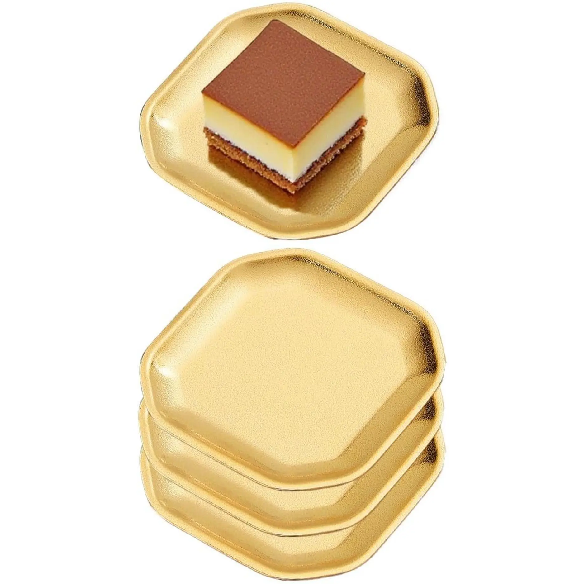 SANQIAHOME 4.7x4.7 inch square Appetizer Plates,thick stainless steel Dinner Plates, Pasta Dessert Plates for Sushi, Fruit oven/Dishwasher Safe, Set of 4,Gold or Silver