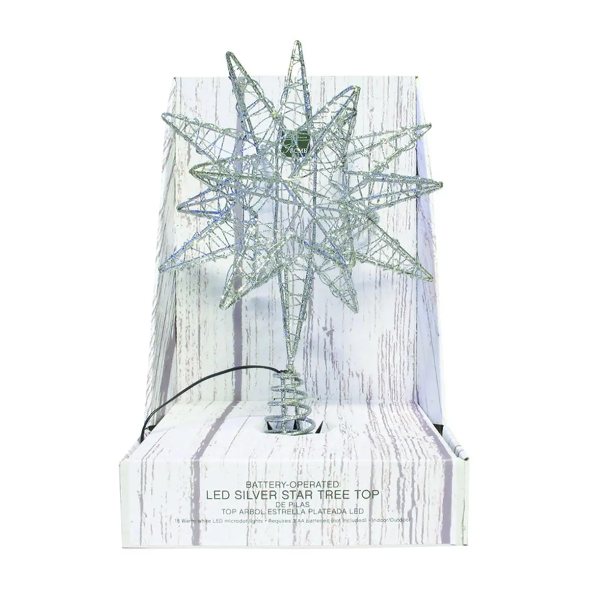212 MAIN 10-in Metallic Silver Metal Frame Microdot LED Christmas Tree Topper, Cordless Starlight Ornament with Batteries for Holiday Home Decoration, Indoors Festive Decor