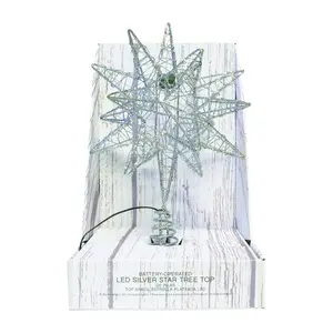 212 MAIN 10-in Silver Metal Frame Microdot LED Star Tree Topper, Star Shape Festive Ornament with LED Lights for Holiday Home Decor