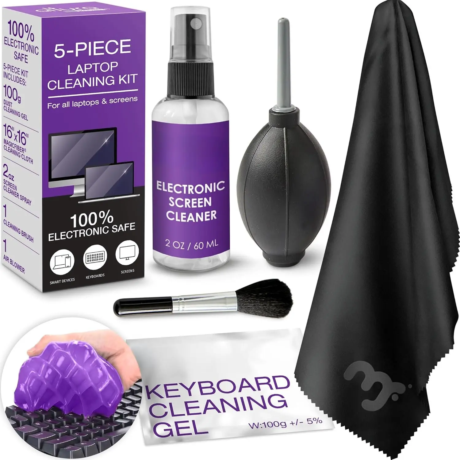 Laptop Computer Keyboard Cleaner - Screen Cleaning Kit -in-One with Gel & Spray Solution for MacBook and Other Computers