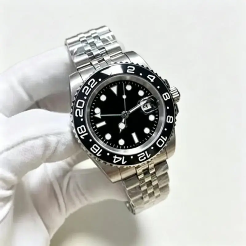 Men's Automatic Mechanical Dive Watch with GMT Ceramic Bezel and Stainless Steel Bracelet, Luminous Minimalist Round Dial for Diving, Luxury, Dive Grade, Male, Waterproof, Scratch-Proof Bezel, Automatic Watches, Fashion Analog Watch