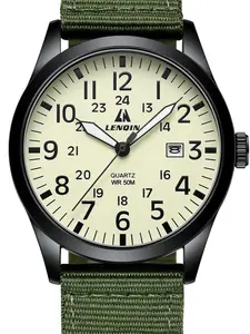Mens Watches Unisex Military Sport Nylon Strap Stylish Luminous Fashion Analog Quartz Watch for Men Waterproof Army Tactical Casual Wristwatch