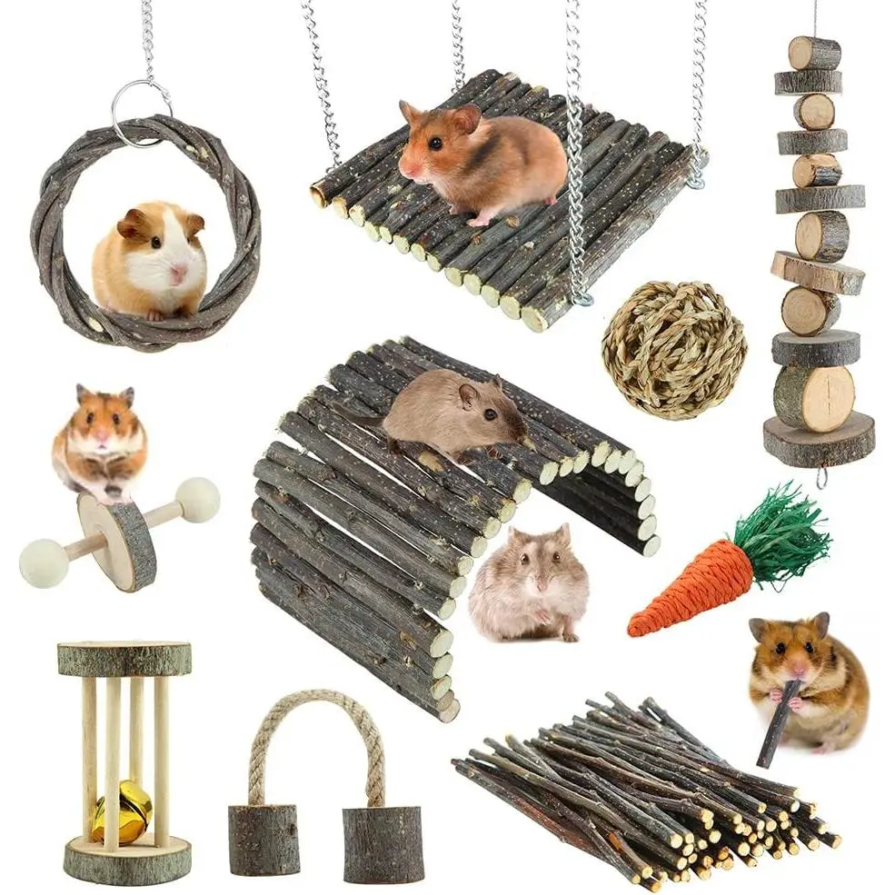 Hamster Toys Rat Toys Chinchilla Toys Hamster  Toys Cage Accessories  Wood Sticks Ladder Bell Roller for Gerbil Guinea Pigs and Other Small Animal