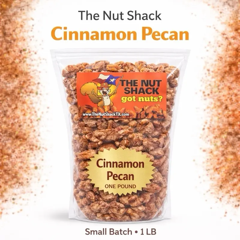 16oz bag- Cinnamon Roasted Pecans – German Roasted Nuts, Texas Made Snack! -16oz bag