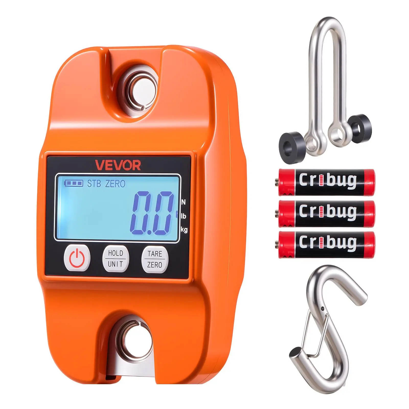 【summerfinds】VEVOR Digital Crane Scale, 880 lbs/400 kg Max Capacity, Handheld Hanging Scale with Cast Aluminum Case & LCD Display, 0.2 lbs Division & 3 Unit Switch, Auto-Off Setting for Farm Hunting Fishing, Orange