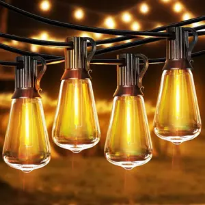 Solar Powered Outdoor String Lights 50FT – Waterproof with Remote, 20 Shatterproof ST38 Edison Bulbs, Patio Hanging Lights for Backyard & Garden