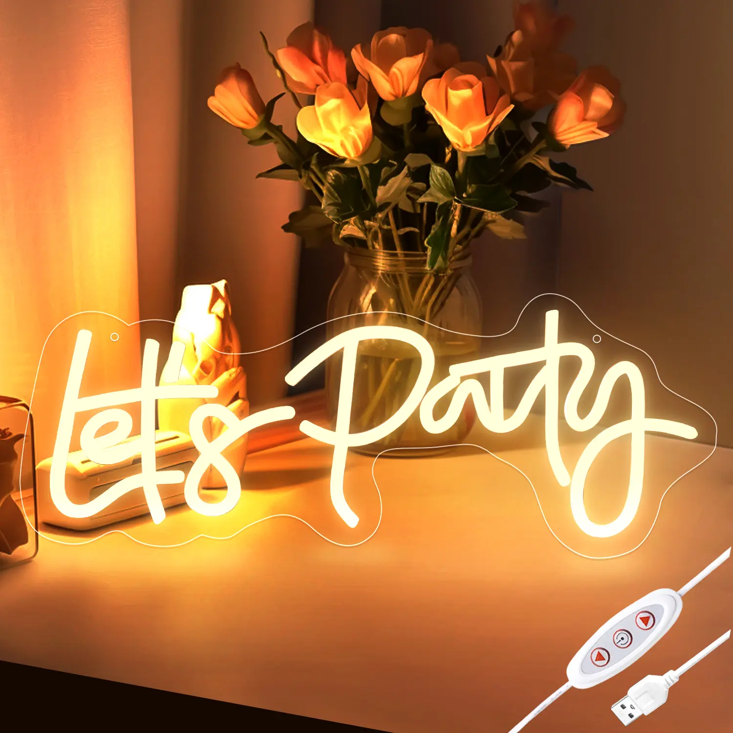 Let‘s Party Warm White Neon Sign – USB-Powered LED Light for Backdrop Wall Decor, Perfect for Boy & Girl Baby Showers, Compact 16.4x6.9 inch, for Party Decorations summerwins Lighting