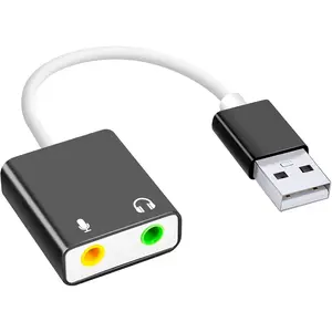 USB Audio Adapter, External Sound Card for PC and Laptop,USB Microphone Adapter to 3.5mm(1/8 inch) for Headphone, Speaker and Microphone Jack, Plug and Play