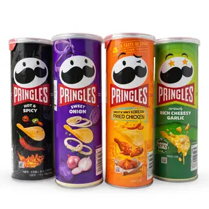 Korean Pringles Exotic Flavor Variety Pack 4 Cans, Hot & Spicy, Korean Fried Chicken, Sweet Onion & Rich Cheeesy Garlic