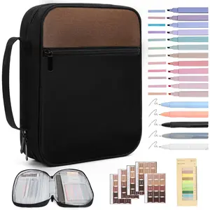 Canvas Bible Cover Carrying Case Bag for Men with Durable Handle Book Protector Study Supplies Accessories Christian Gifts Brown+Black Large