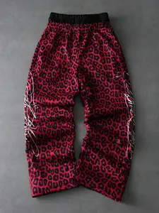 Men's Camo Sweatpants Set, High Waist Oversized Fit, Dual Waistband, Leopard Sticker Text Pattern, Youth Streetwear Casual Sport Daily Commute