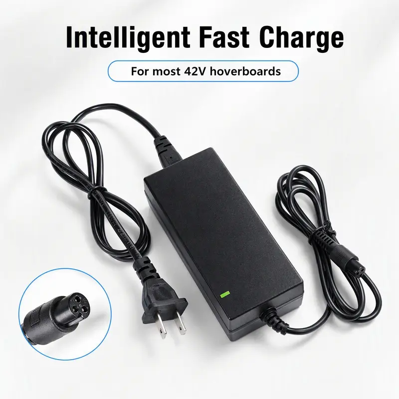 42V 2A Electric Scooter Charger - 100-240VAC Input, 42V Output, 3-Prong Inline Plug, LED Indicator, Fast Charging Adapter with Multiple Safeguards (Battery Polarity Error, Over Current, Short Circuit) for Razor Pocket Mod, Commuting Scooter