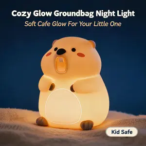 Cute Groundhog Silicone Night Light for Kids - Kid-Safe Rechargeable Touch Lamp, Soft Warm Glow Nursery Light, Squishy Stress Relief Animal Nightlight, Perfect Birthday Gift for Toddlers Teens Bedroom