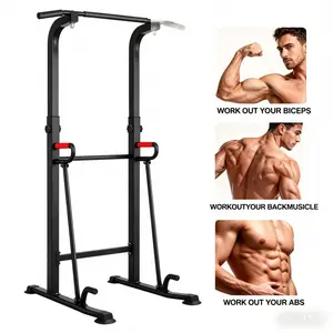 Power Tower Workout Dip Station Pull-up Bar, multi-functional push-up bar, H-shaped base, height-adjustable, stable and no-drill installation, used for home gym strength training equipment