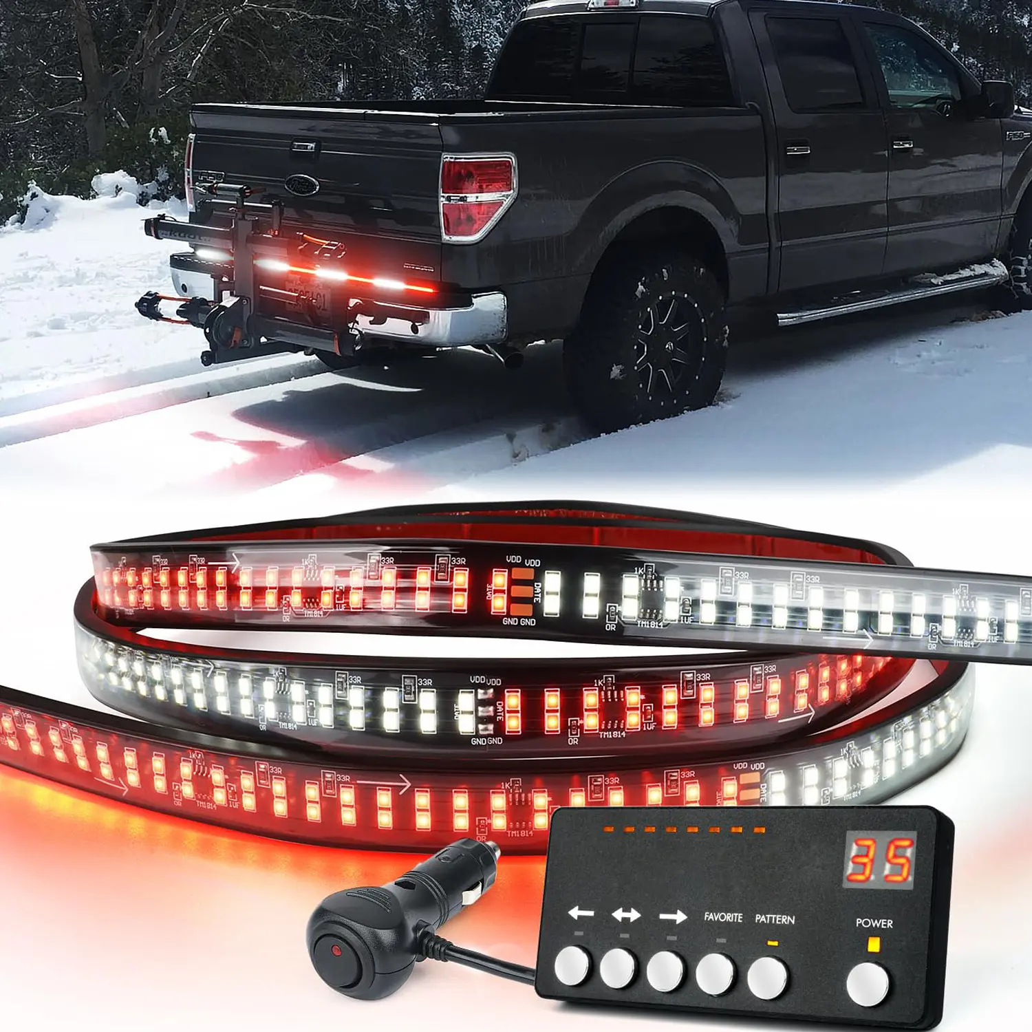 DIBMS 49" Inch Strobe Light Strips, Back Window | Tailgate White Red Warning Emergency Flashing Firefighter Double Row LED Strip Flexible Lights Bar w/Controller for Fire Trucks POV Vehicles - 1PC cars accessories car stuff Led Backlights
