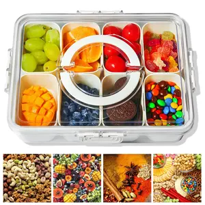 Divided Snackle Box Container with Lid and Portable Handle - Kitchen Preserving Container for Candy, Fruit - Convenient Kitchen Utensil & Gadget [New Deal]