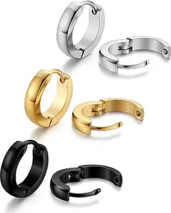 Hypoallergenic Small Hoop Earrings for Men Women 316L Surgical Stainless Steel Gold/Silver/Black Hoop Earrings for Sensitive Ears Mens Hoop Huggie Earrings Ear Piercing Jewelry Set 12/16/20mm