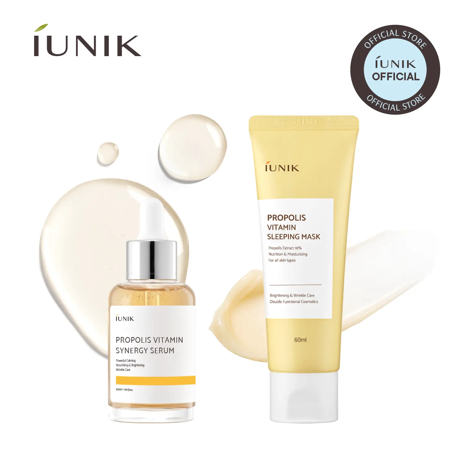 [IUNIK Official] Propolis Vitamin Glow Boost Duo | Sleeping Mask + Synergy Serum | Radiance Care