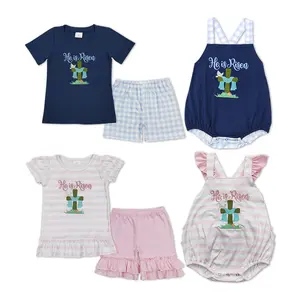 Matching Easter Kids Clothes Set - He Is Risen Printed Cute Religious Spring Outfit