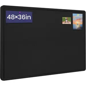 Large Bulletin Board, 48 X 36 inches Felt Board Notice Pin Board, 4' x 3'Cork Board Alternative for Wall, Self-Adhesive Vision Board Mood Board Foldable Photo Board with 30 Pushpin (Black)