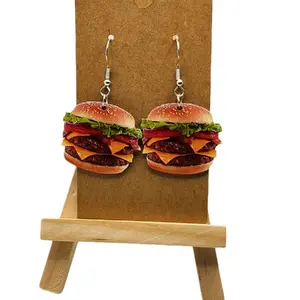 Realistic Double Cheeseburger Earrings for Women Hook Design Durable Material Fun Playful Fashion Accessory Not 3D
