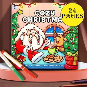 Autumn Hygge Christmas Coloring Book, Cute Coloring Book, Soft Cover, 24 Pages, 20cm X 20cm, Stress Relief & Relaxation, Perfect Gift for Kids & Adults