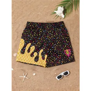 Ice Cream Print Baseball Shorts - Soft Stretch Fabric Adjustable Waistband, Machine Washable Summer Sports Shorts Suitable for Teen, Outdoor Play & Casual Wear - Youth Gift (Short Length, Comfortable Stretch), Perfect for Outdoor