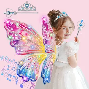 [New release] Light Up Fairy Wings for Girls Ages 3–8, LED Glowing Butterfly Costume with Music, Princess Dress Up Toy for Kids Halloween Birthday Party Perfect Gift