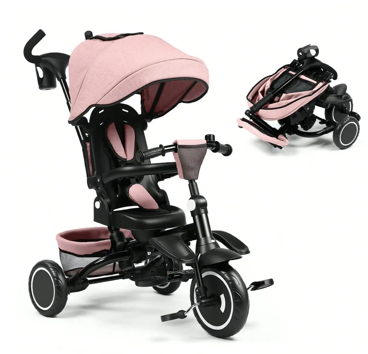 6-in-1 Multi-Functional Baby Trike Convertible Stroller - Foldable, Adjustable Handle, Removable Canopy, Safety Harness, Automatic Fold - for 12 Months-5 Years Old，slammed baby stroller