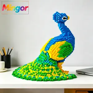 14.6" Large Colorful Peacock Micro Building Blocks| Vibrant 3D Animal DIY Decor