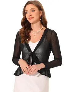 INSPIRE CHIC Elegant Long Sleeves Self Tie Casual Bolero Cardigan Ruffle Mesh Shrug