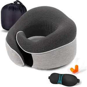 Travel Neck Pillow Chin Support Pillow Adjustable 100% Pure Memory Foam Pillow for Home, Airplanes & Car, New Ergonomic Design Soft Best Full Neck Surround Pillow Sleep (Grey)