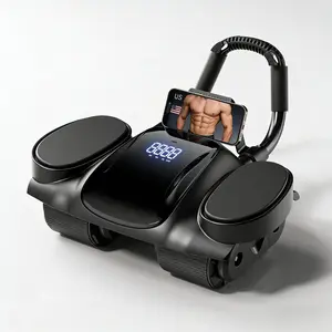 4-Wheel Ab Roller with Digital Counter, Elbow support + Phone Holder, Silent Soft Wheels Automatic Rebound Core Abs Trainer for Men Women Beginners Home Fitness non-electric abdominal exercise maquina abdomen pro  rollers home gym arm digital