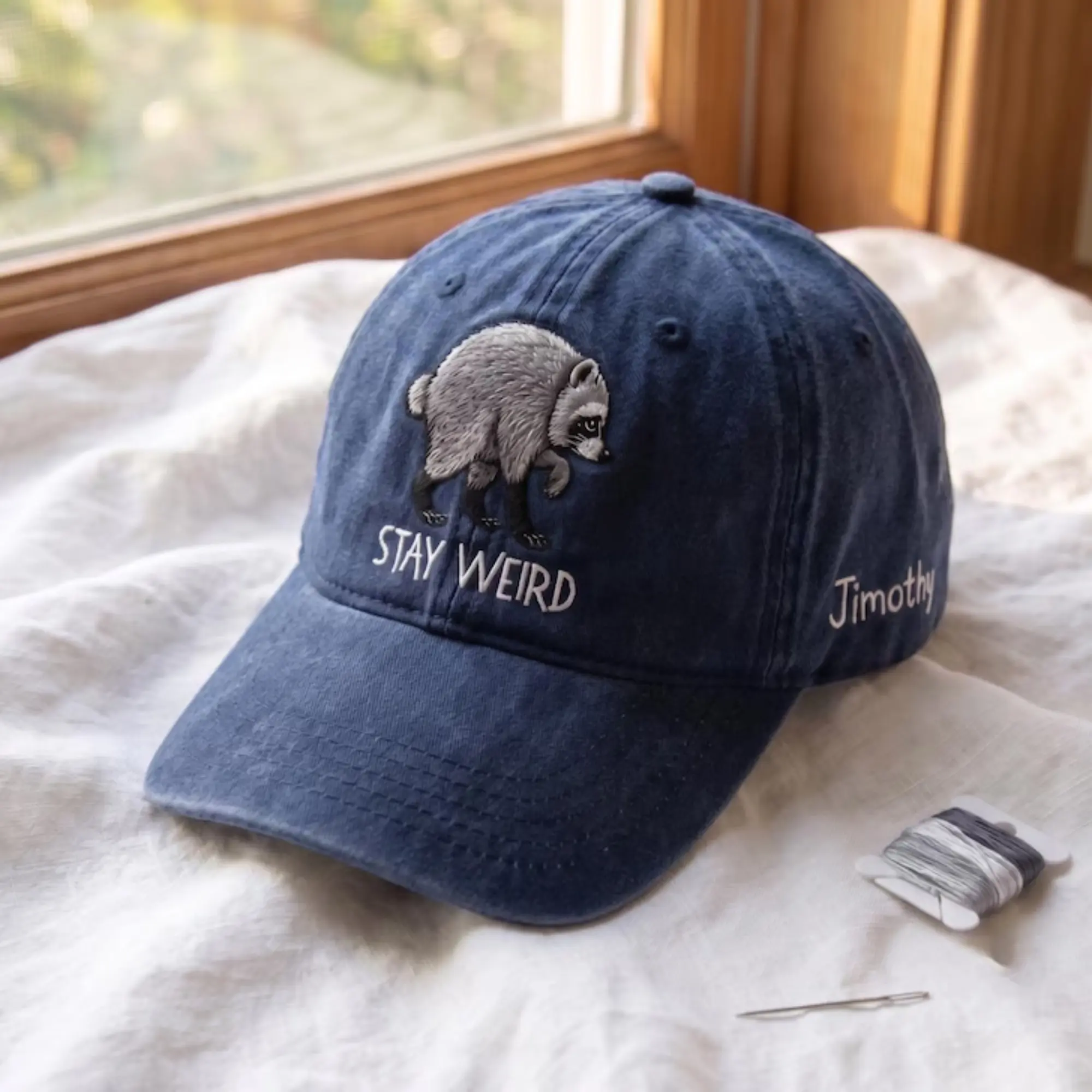 Embroidered Jimothy Raccoon Wash Hat, Seattle Short Spine Raccoon Cap, Animal Lover Gift, Viral Raccoon Meme, Animal Lover Gift Hat